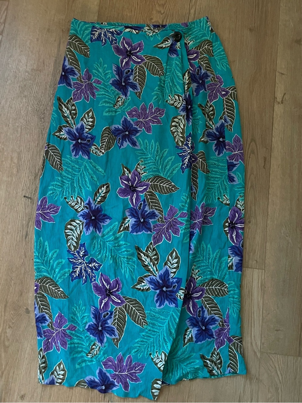 VTG 90s Y2K Women’s Teal Floral Wrap Skirt sarong - Purple & Teal medium 6 8
